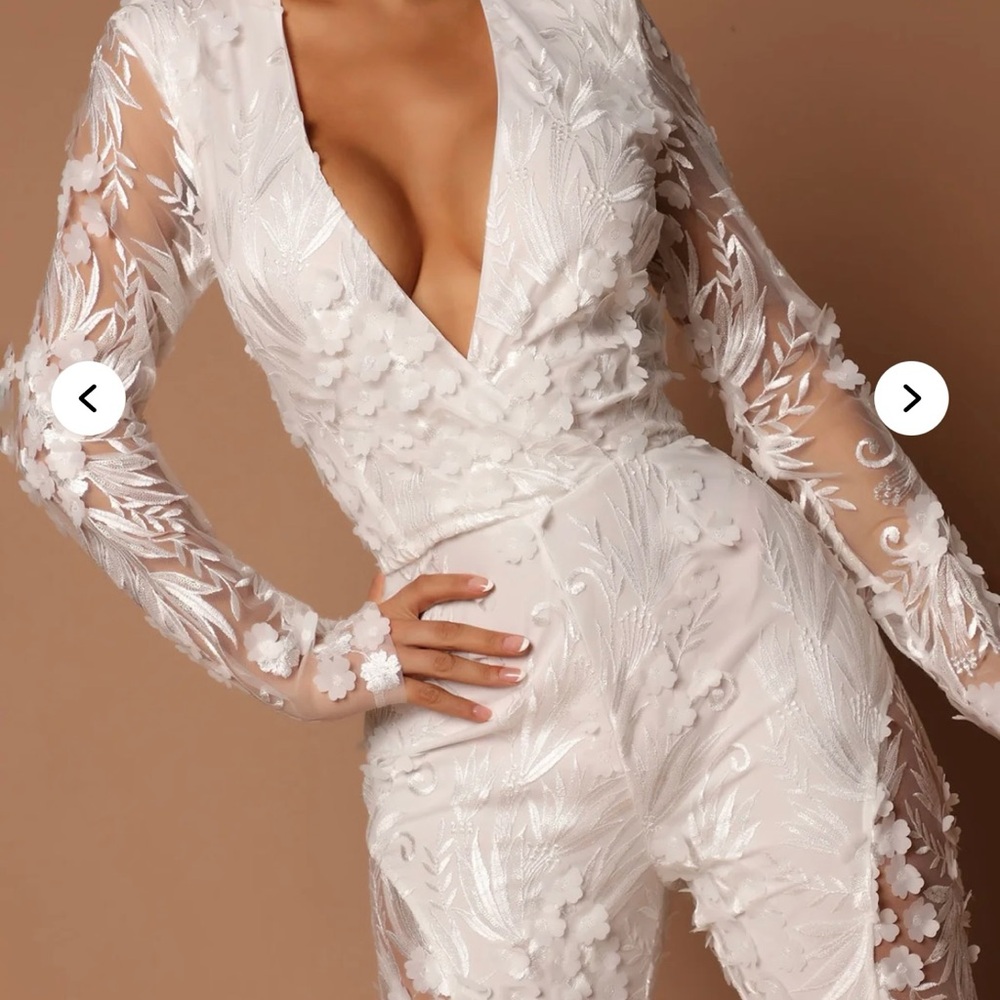 Fashion Nova Chantal White Sheer Lace Jumpsuit - Picture 4 of 7
